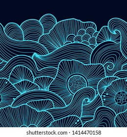 Vector abstract illustration with sea plants. Seabed illustration. Exotic tropical design.