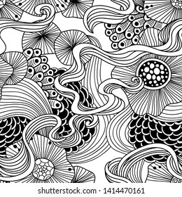 Vector abstract illustration with sea plants. Seabed illustration. Exotic tropical design.
