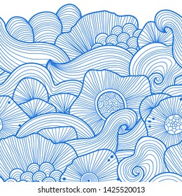 Vector abstract illustration with sea plants. Seabed illustration. Exotic tropical design.