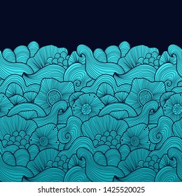 Vector abstract illustration with sea plants. Seabed illustration. Exotic tropical design.