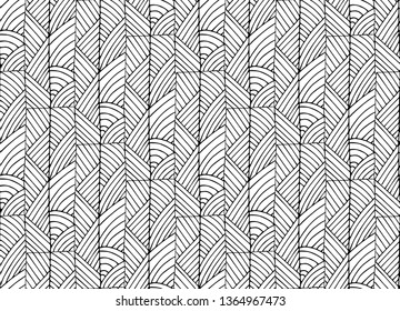 Vector abstract illustration of a seamless black pattern in the form of a natural, linear and swirl abstraction.