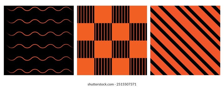 Ilustración abstracta de Vector, conjunto de 3 materiales abstractos, estilo minimalista, color negro y naranja. Para Anuncio, tarjeta de visita, publicación en redes sociales, fondo.