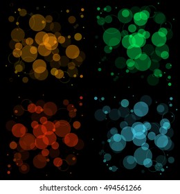 Vector abstract illustration set. Background of defocused circles on a black background