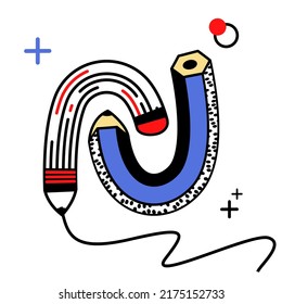 Vector abstract illustration with a set, a collection of stationery, pencils, pens and geometric shapes. The concept of education, school, business. It can be used in web design, banners, etc.