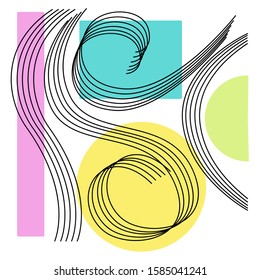 Vector abstract illustration set different locks of hair on background colored spots. Concept hair care, caloric coloring, etc. Can used as logo in advertising, labels various products, design, more.