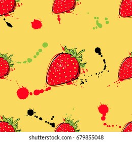 Vector abstract illustration with strawberry. Seamless pattern for design of fabric, wallpaper, background.