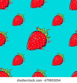 Vector abstract illustration with strawberry. Seamless pattern for design of fabric, wallpaper, background.