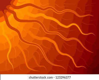 Vector Abstract Illustration Of Sun With Wavy Rays In Orange Tone.