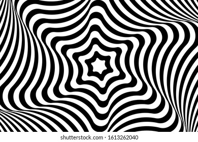 Vector abstract illustration of swirl pattern. Trendy background in op art style, optical illusion.
