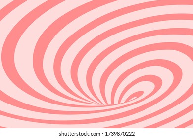 Vector abstract illustration of swirl vortex with stripes. Trendy 3d background in op art style, optical illusion.