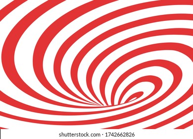 Vector abstract illustration of swirl vortex with stripes. Trendy 3d background in op art style, optical illusion.