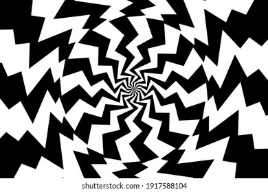 Vector abstract illustration of swirl, vortex pattern. Trendy background in op art style, optical illusion.