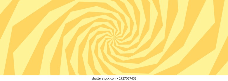 Vector abstract illustration of swirl, vortex pattern. Trendy background in op art style, optical illusion. Long horizontal banner.