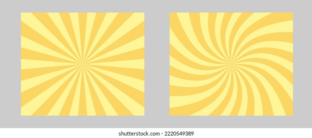 Vector abstract illustration of swirl, vortex, sunburst pattern set. Trendy background templates in op art style, optical illusion.