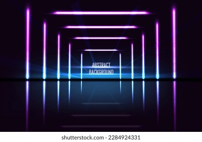 Vector abstract illustration. Tech light lazer ray banner with square glow lines.