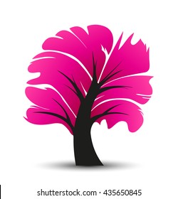 Vector abstract illustration of a tree, decorative pink tree with leaves