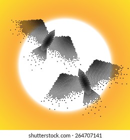 Vector abstract illustration. Two eagles on a background sun