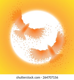 Vector abstract illustration. Two eagles on a background sun