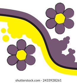 Vector abstract illustration. Two flowers with a rough ornamental outline, Two flowers, an ornamental two-tone line running through the centre. Art, decorative, white background, summer, spring,flower