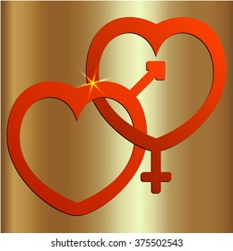 Vector abstract illustration of two hearts with male and female signs