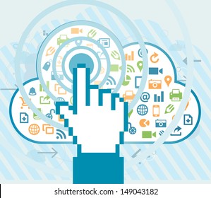 Vector abstract illustration of user cloud access information technology concept.