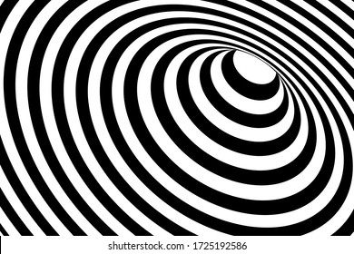 Vector abstract illustration of vortex with lines. Trendy 3d background in op art style, optical illusion. 