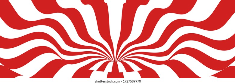 Vector abstract illustration of vortex with lines. Trendy 3d background in op art style, optical illusion. Long horizontal banner