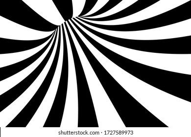 Vector abstract illustration of vortex with stripes. Trendy 3d background in op art style, optical illusion.