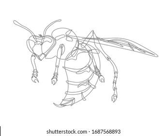 Ilustración abstracta vectorial de una avispa.  contornos de una avispa sobre un fondo blanco.  página de coloreo de insectos.