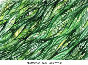 vector abstract illustration/ watercolor green leaves and a line/ card/ Christmas Tree/ abstract background