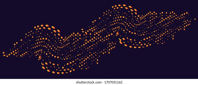 
Vector abstract illustration. Wave of dots of yellow and red. Dark blue background. Can be used for print and design. Eps 8.