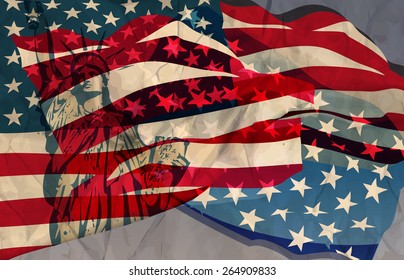 Vector Abstract Illustration Of A Waving US Flag