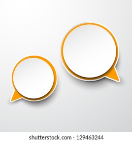 Vector abstract illustration of white and orange paper round speech bubbles on grey background. Eps10.