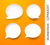 Vector abstract illustration of white paper rounded speech bubbles on orange background. Eps10.