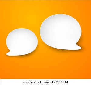 Vector abstract illustration of white paper speech bubbles on orange background. Eps10.