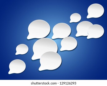 Vector abstract illustration of white paper speech bubbles on blue background