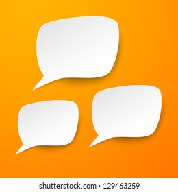 Vector Abstract Illustration Of White Paper Speech Bubbles On Orange Background. Eps10.