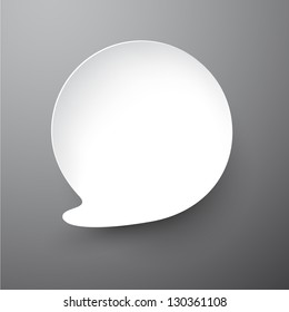 Vector abstract illustration of white paper speech bubble on grey background. Eps10.