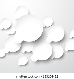 Vector abstract illustration of white paper speech bubbles on grey background. Eps10.