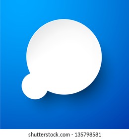 Vector abstract illustration of white paper speech bubble on blue background. Eps10.