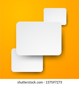 Vector abstract illustration of white paper rectangular notes on orange background. Eps10.