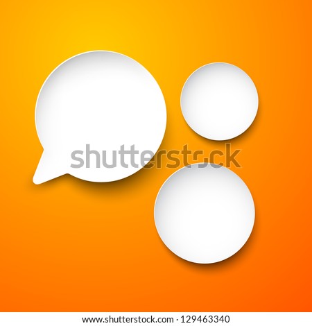Vector abstract illustration of white paper round speech bubbles on orange background. Eps10.