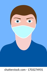 Vector abstract illustration of woman in protective medical mask