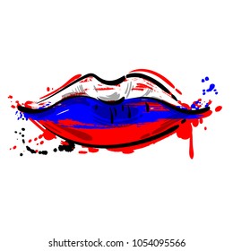 Vector abstract illustration of women's lips. Fashion illustration.Lips with a Russian flag coloring.
