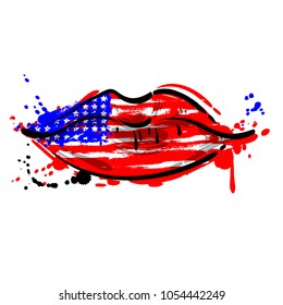 Vector abstract illustration of women's lips. Fashion illustration. Lips with a coloring of the American flag.