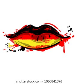 Vector abstract illustration of women's lips. Fashion illustration. Lips with the coloration of the German flag.