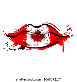 Vector abstract illustration of women's lips. Fashion illustration. Lips with the coloration of the canadian flag