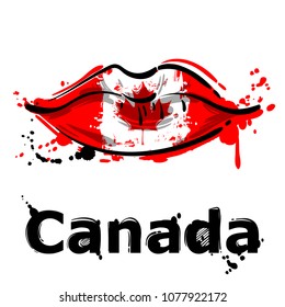 Vector abstract illustration of women's lips. Fashion illustration. Lips with the coloration of the canadian flag