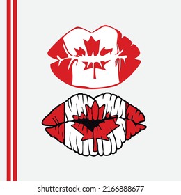 Ilustración vectorial abstracta de los labios de las mujeres. Se levanta con la coloración de la bandera canadiense. Ilustración de moda