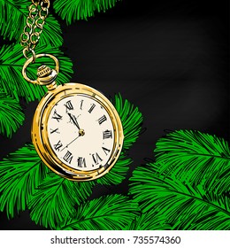 Vector abstract illustration for your design. Christmas. New Year. Celebration. Winter background with fir branches. Top view.